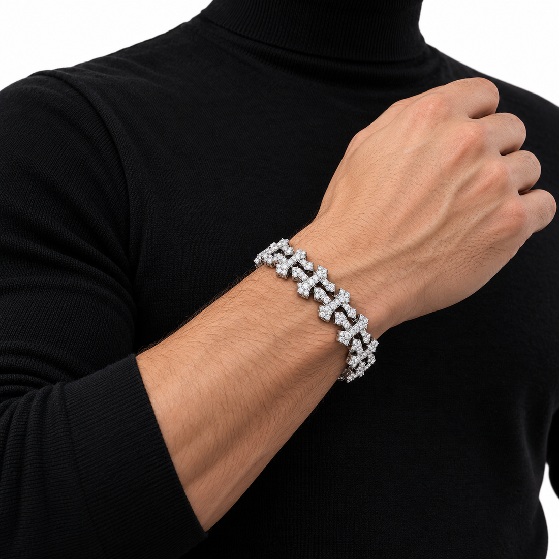 Iced Out Gothic Cross Link Bracelet | Custom Hip Hop Jewelry