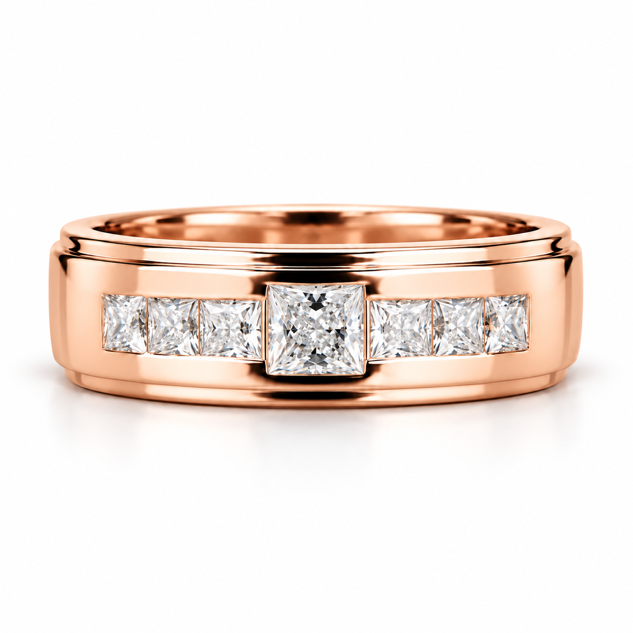 Seven Stone Princess Cut Yellow Gold-Tone Band Ring