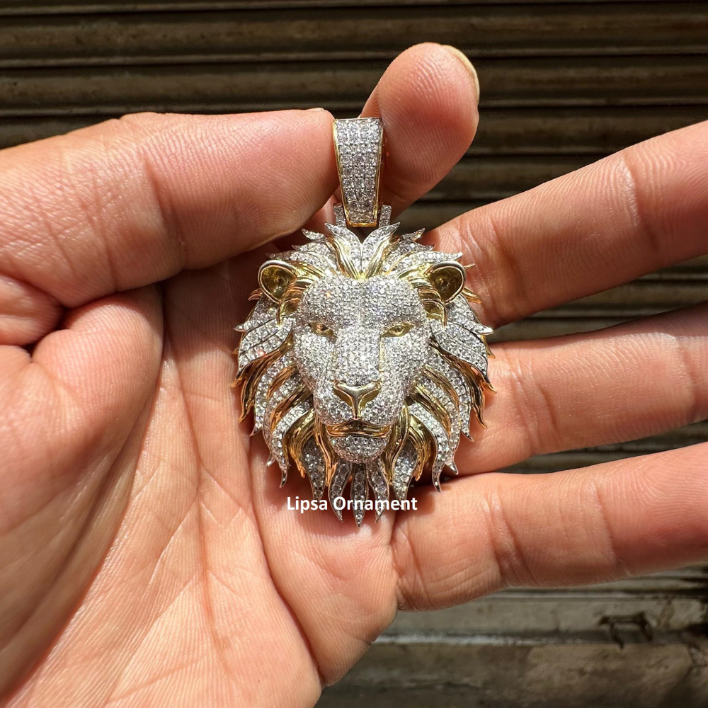 Custom Iced-Out Lion Head Diamond Two-Tone Hip-Hop Pendant