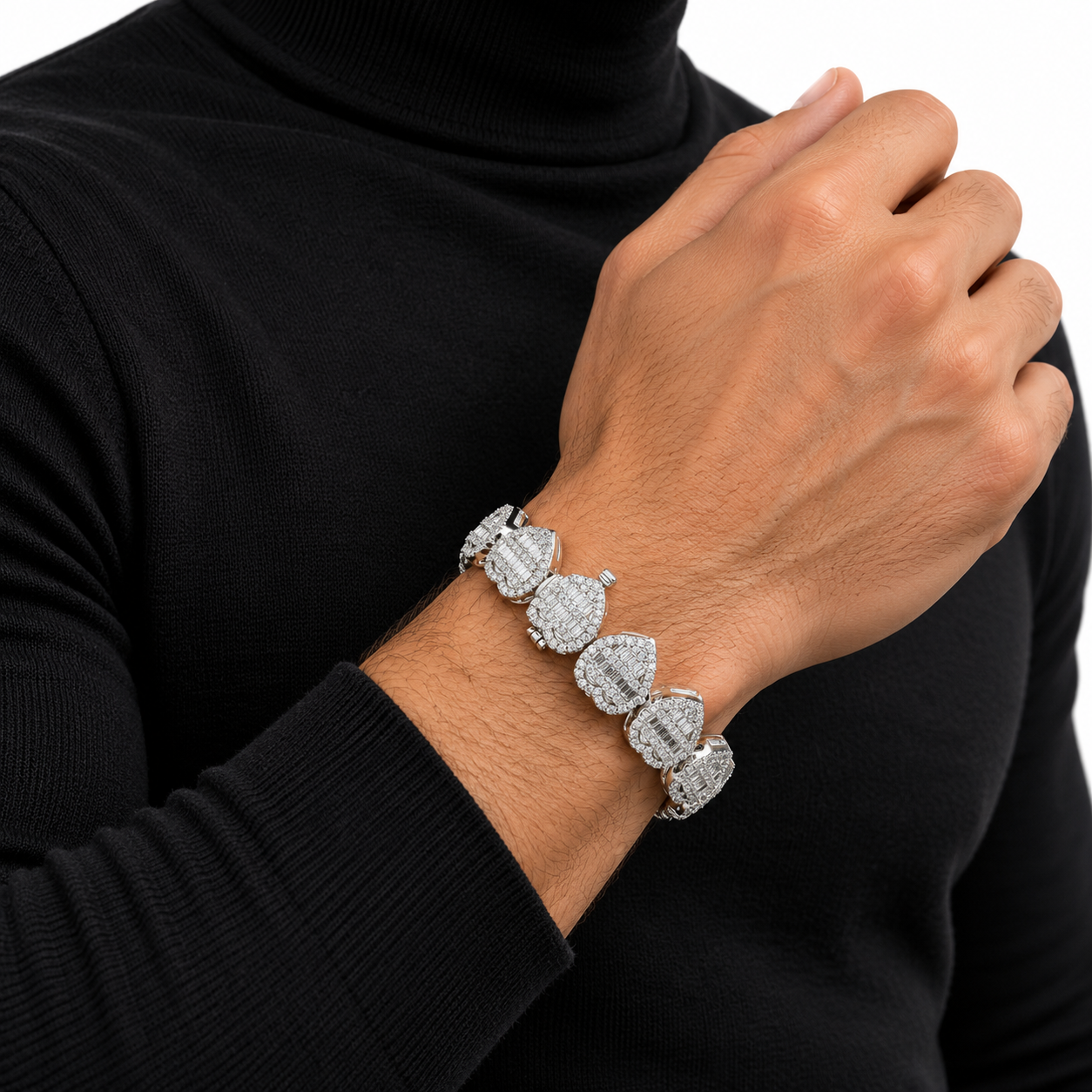 Iced Out Heart Link Baguette Bracelet | Custom Hip Hop Jewelry