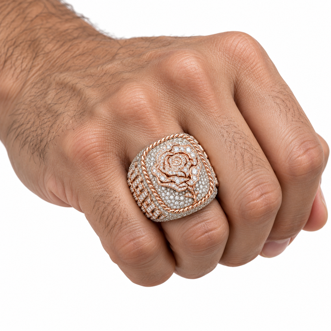 Iced Out Rose Flower Statement Ring | Custom Hip Hop Jewelry