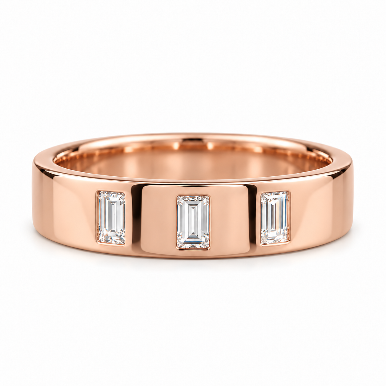 Three Stone Vertical Baguette Yellow Gold-Tone Band Ring