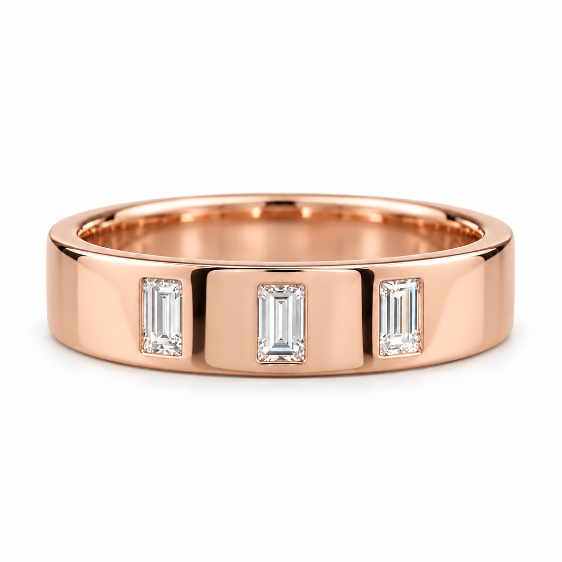 Three Stone Vertical Baguette Yellow Gold-Tone Band Ring