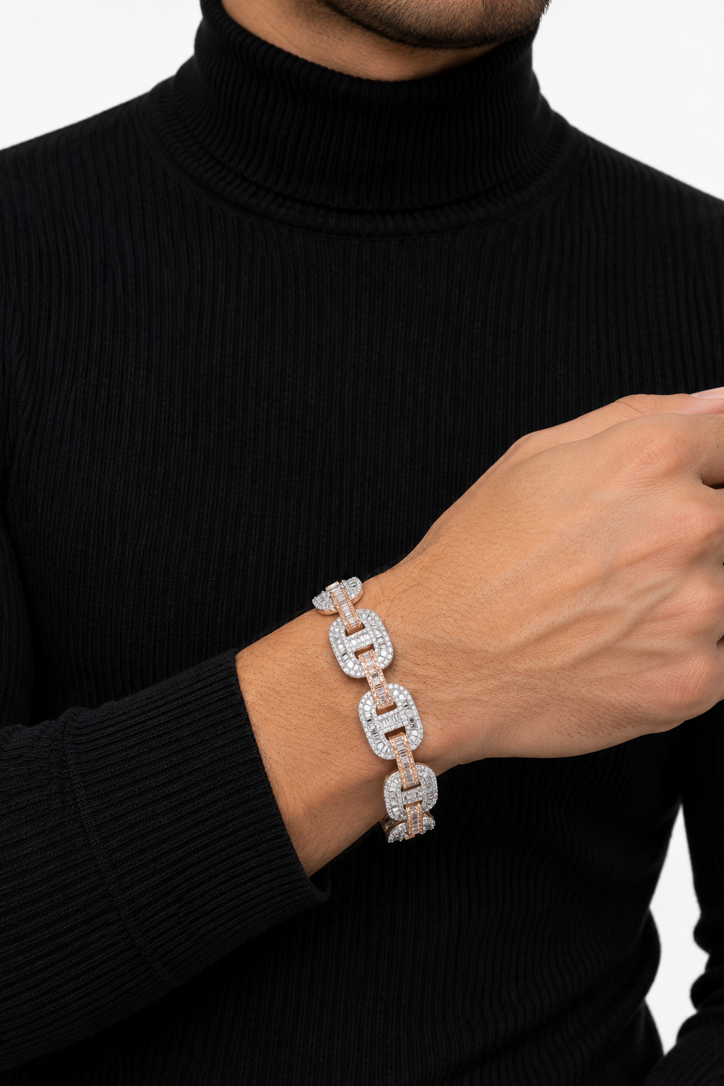 Iced Out Two Tone Geometric Link Bracelet | Custom Hip Hop Jewelry