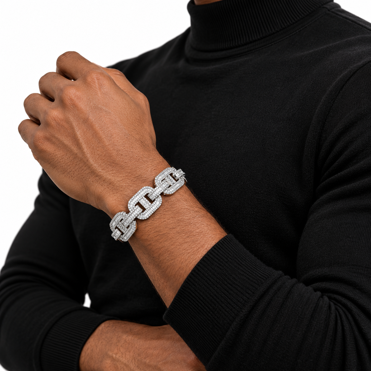 Iced Out Geometric Link Baguette Bracelet | Custom Hip Hop Jewelry