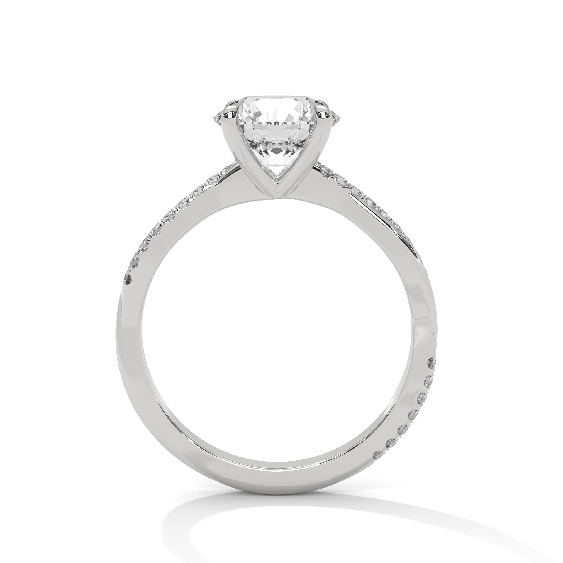 Rose Gold Round Cut Solitaire Twist Pavé Engagement Ring