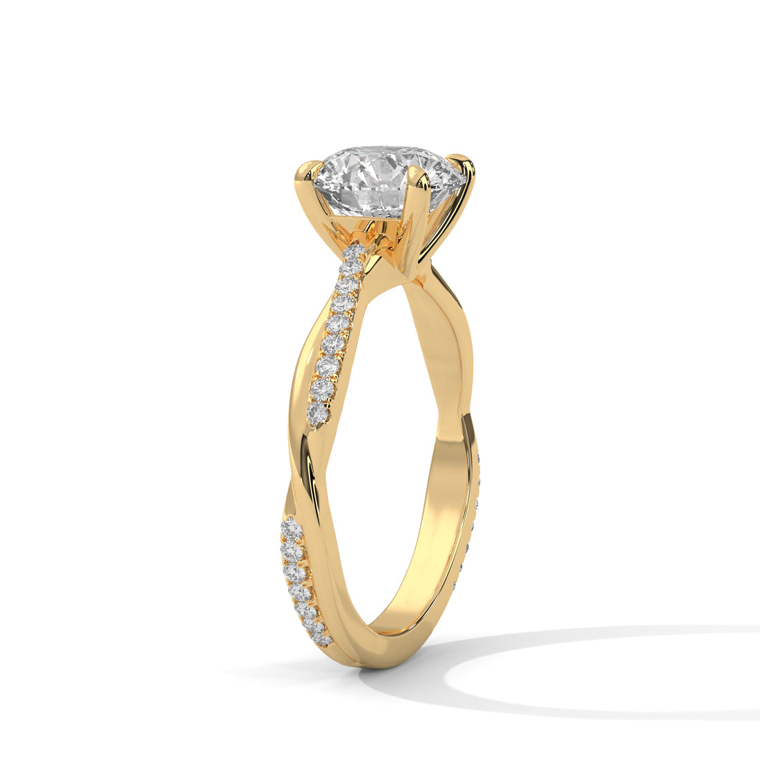 Rose Gold Round Cut Solitaire Twist Pavé Engagement Ring