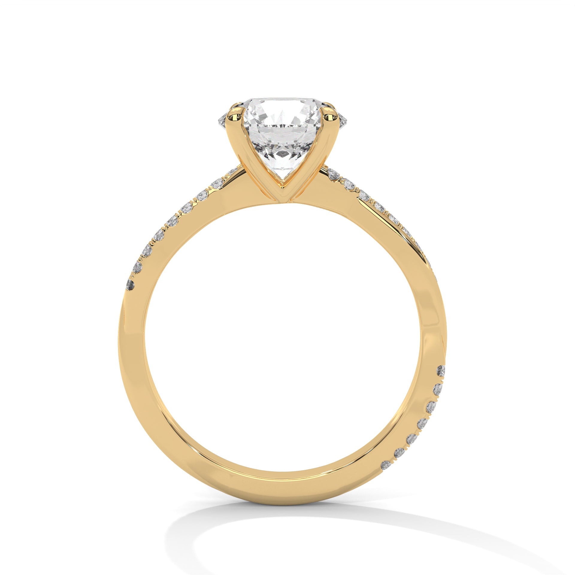 Rose Gold Round Cut Solitaire Twist Pavé Engagement Ring