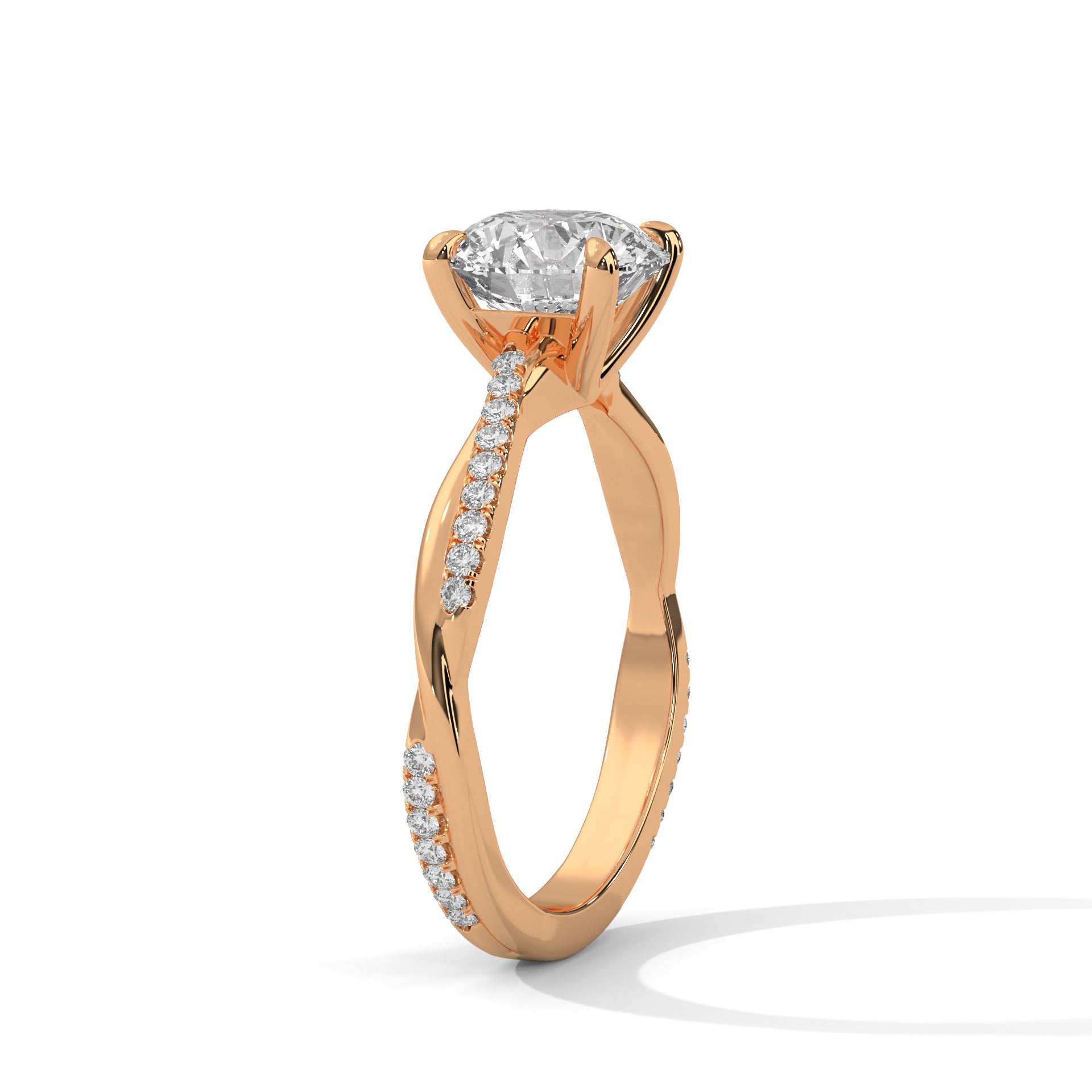 Rose Gold Round Cut Solitaire Twist Pavé Engagement Ring