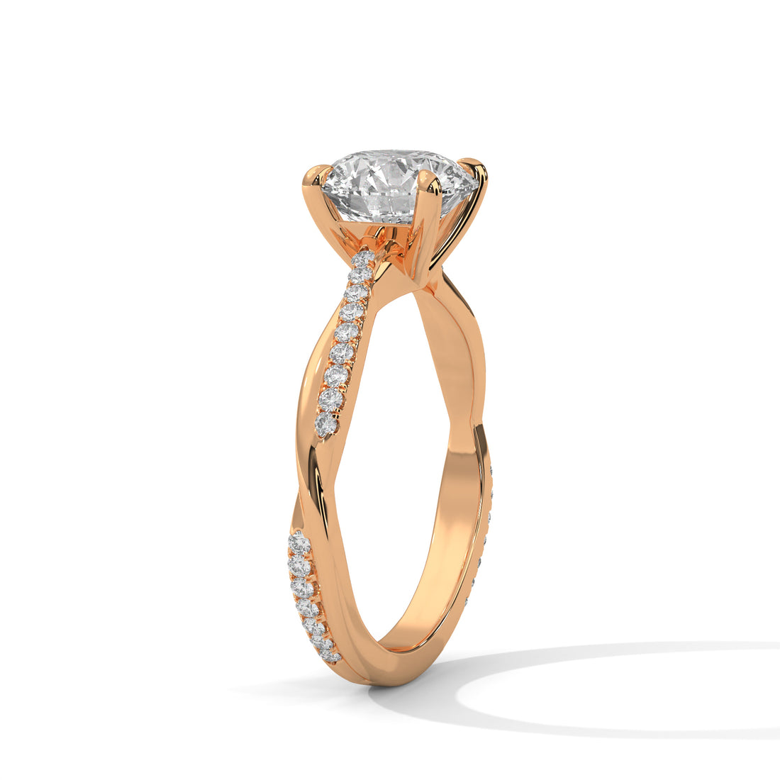Rose Gold Round Cut Solitaire Twist Pavé Engagement Ring