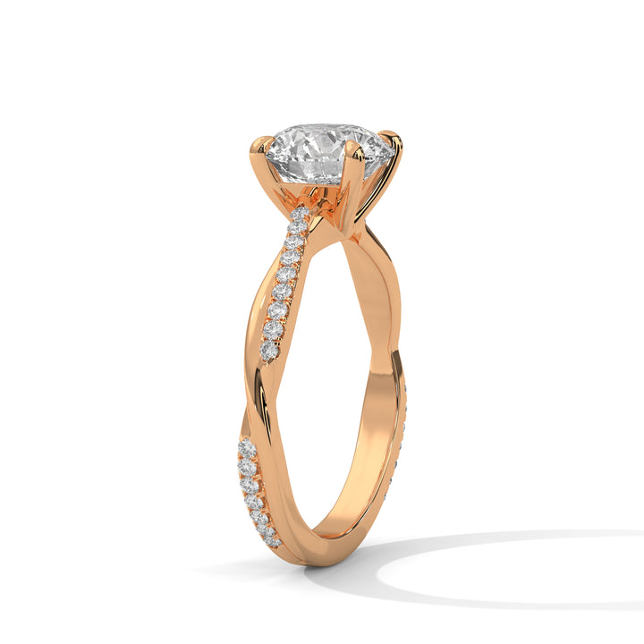 Rose Gold Round Cut Solitaire Twist Pavé Engagement Ring