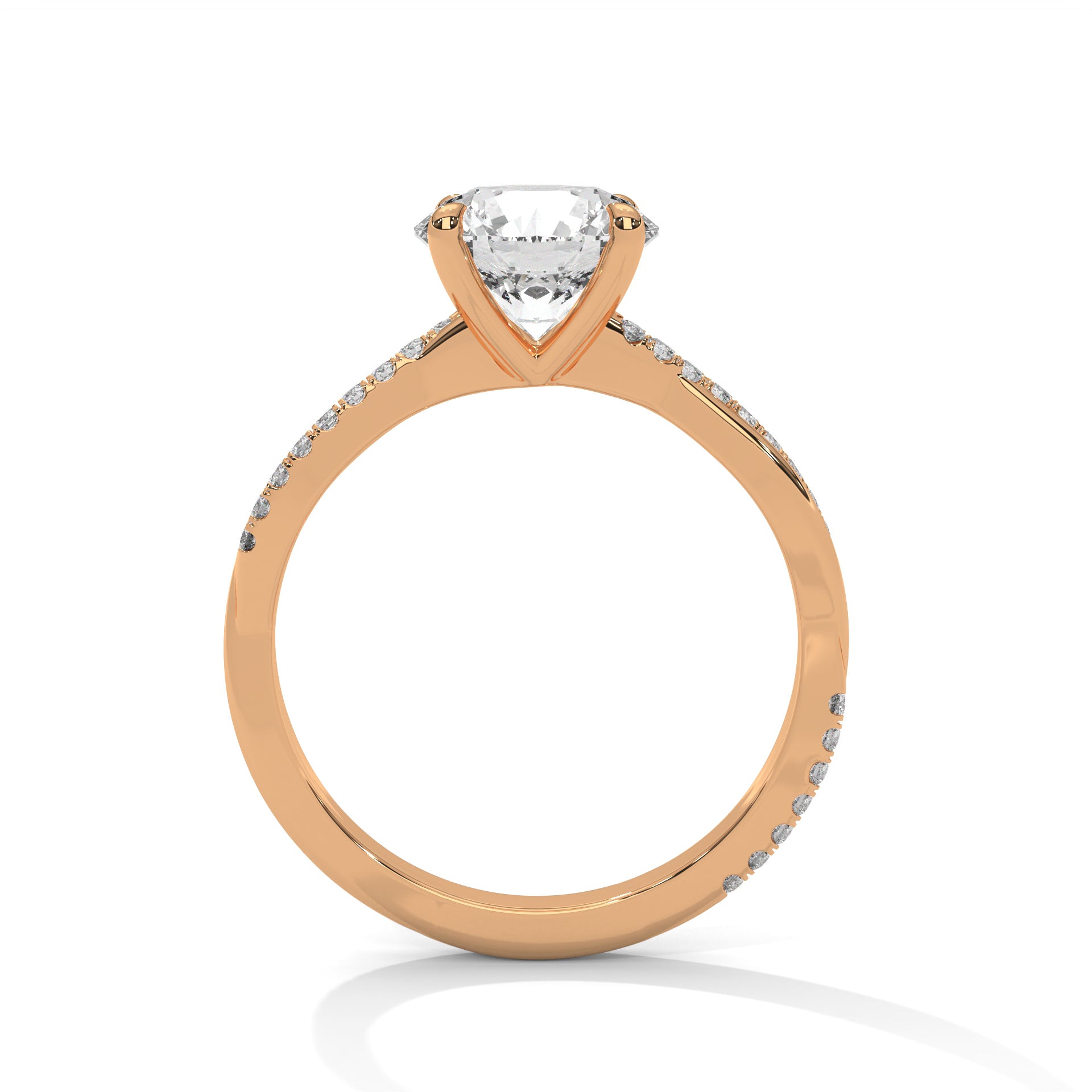 Rose Gold Round Cut Solitaire Twist Pavé Engagement Ring