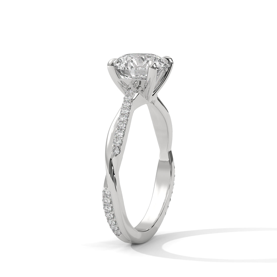 Rose Gold Round Cut Solitaire Twist Pavé Engagement Ring