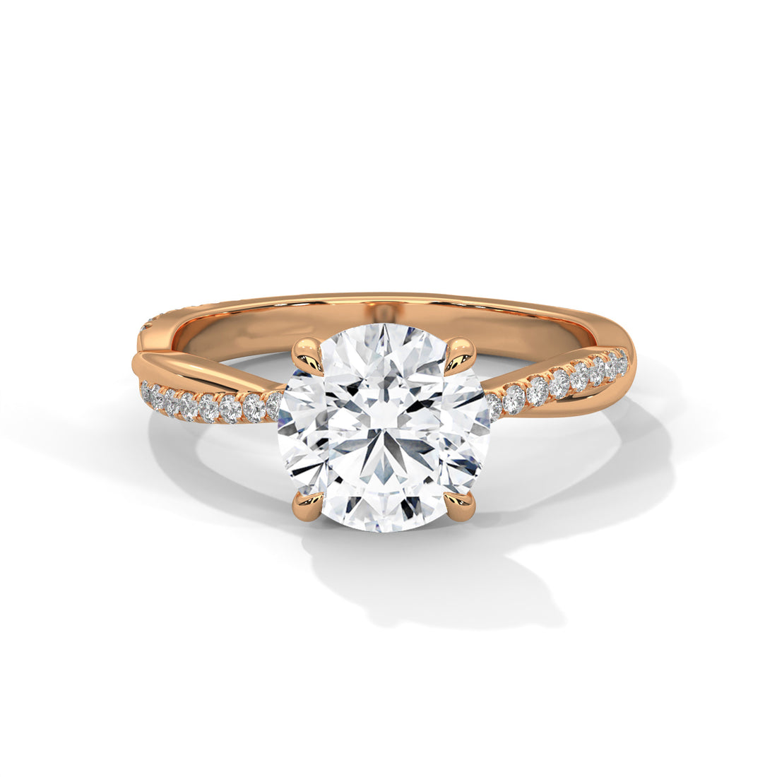 Rose Gold Round Cut Solitaire Twist Pavé Engagement Ring