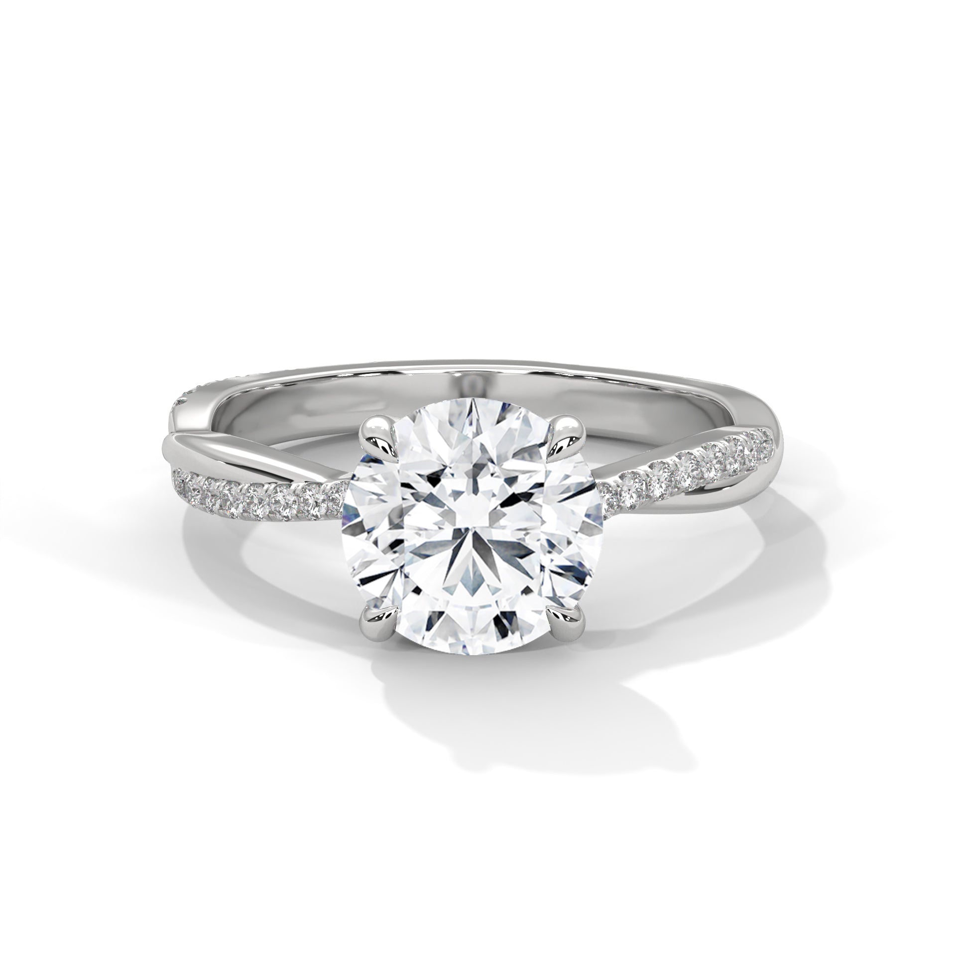 Rose Gold Round Cut Solitaire Twist Pavé Engagement Ring