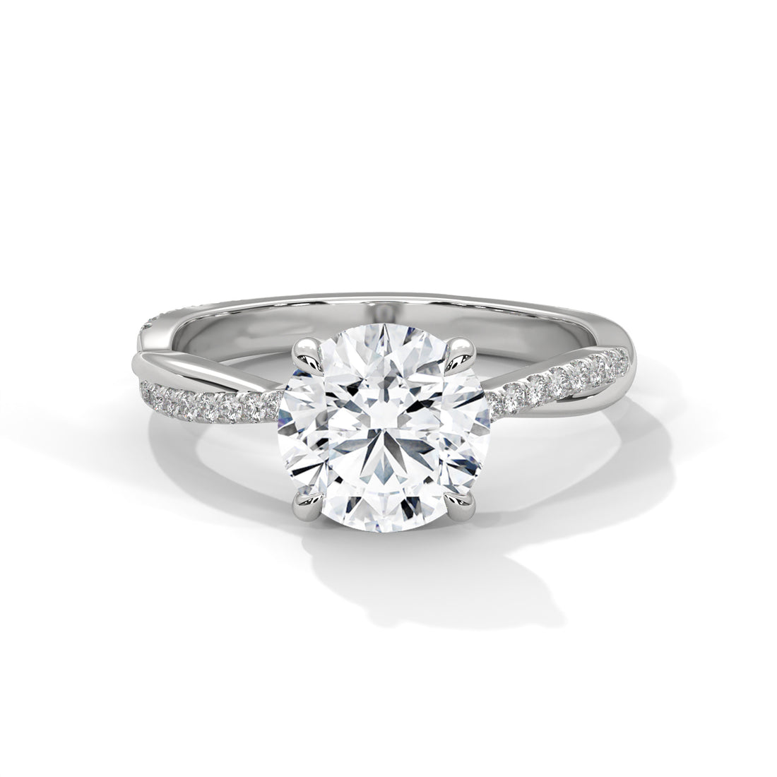 Rose Gold Round Cut Solitaire Twist Pavé Engagement Ring