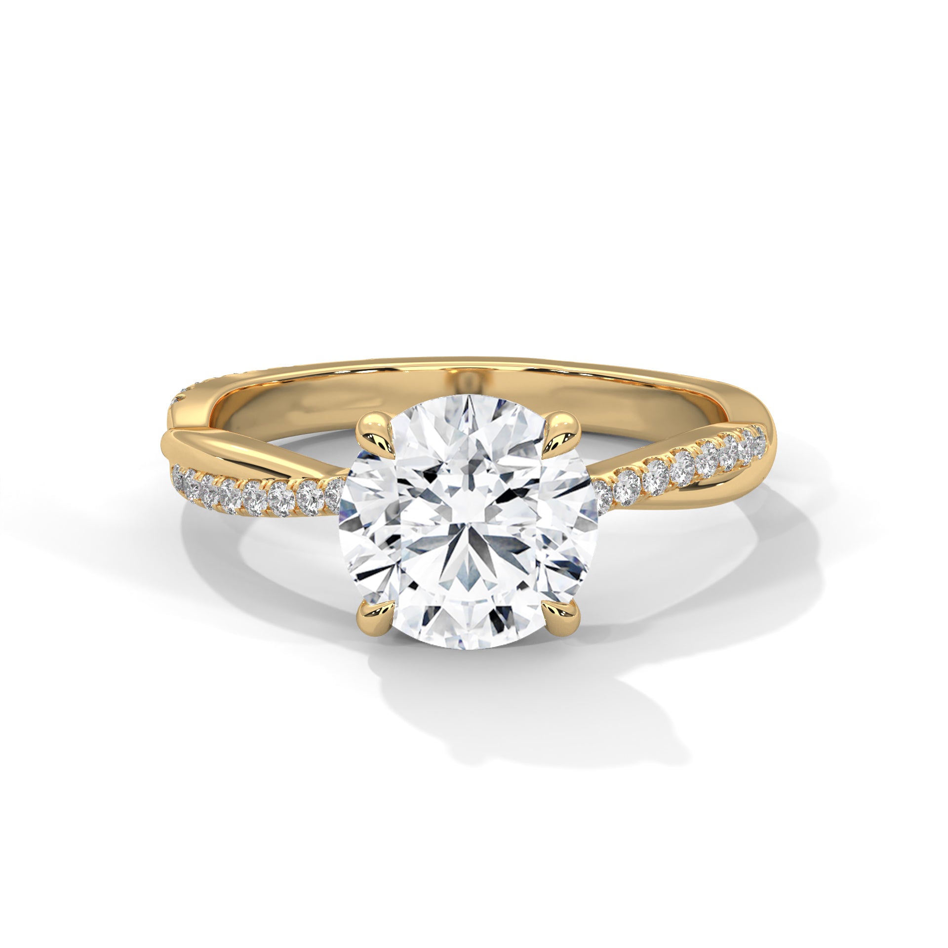 Rose Gold Round Cut Solitaire Twist Pavé Engagement Ring