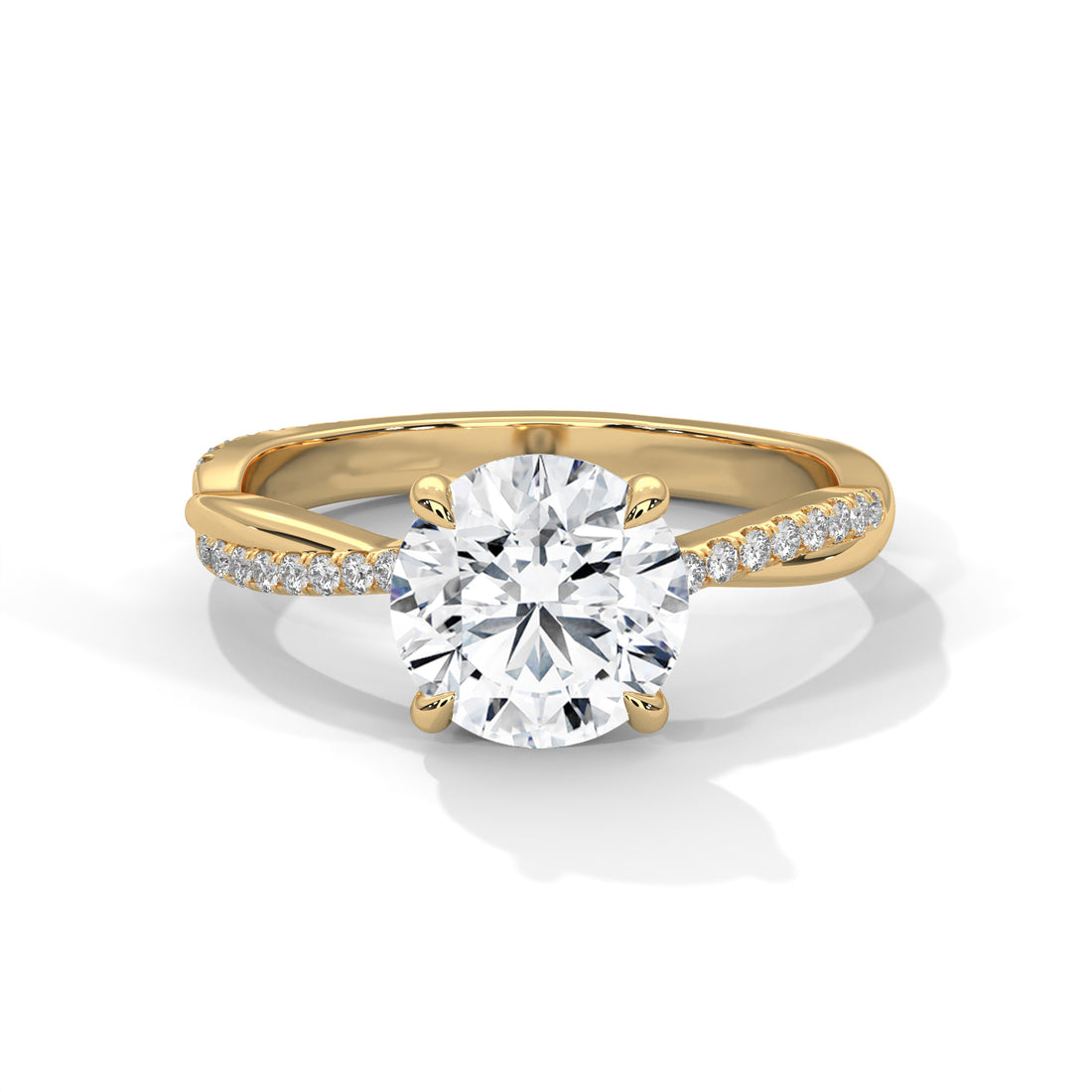 Rose Gold Round Cut Solitaire Twist Pavé Engagement Ring