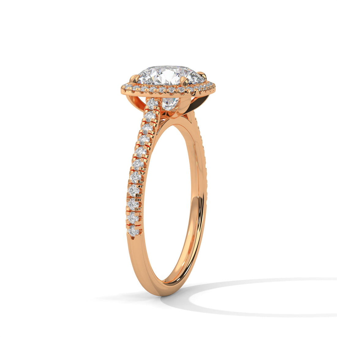Rose Gold round Cut Halo Pavé Engagement Ring