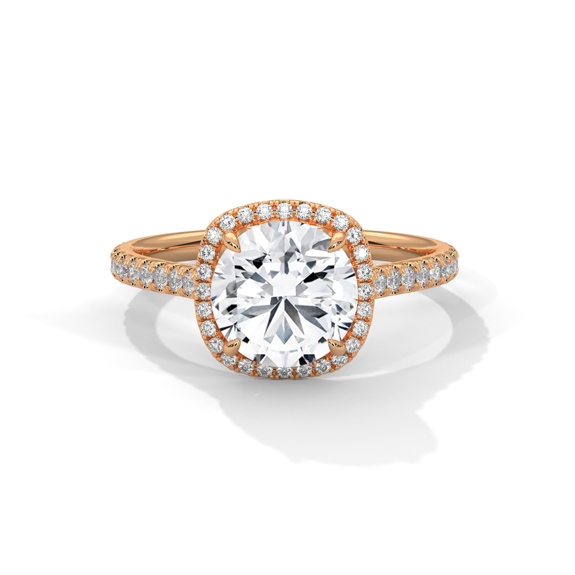 Rose Gold round Cut Halo Pavé Engagement Ring