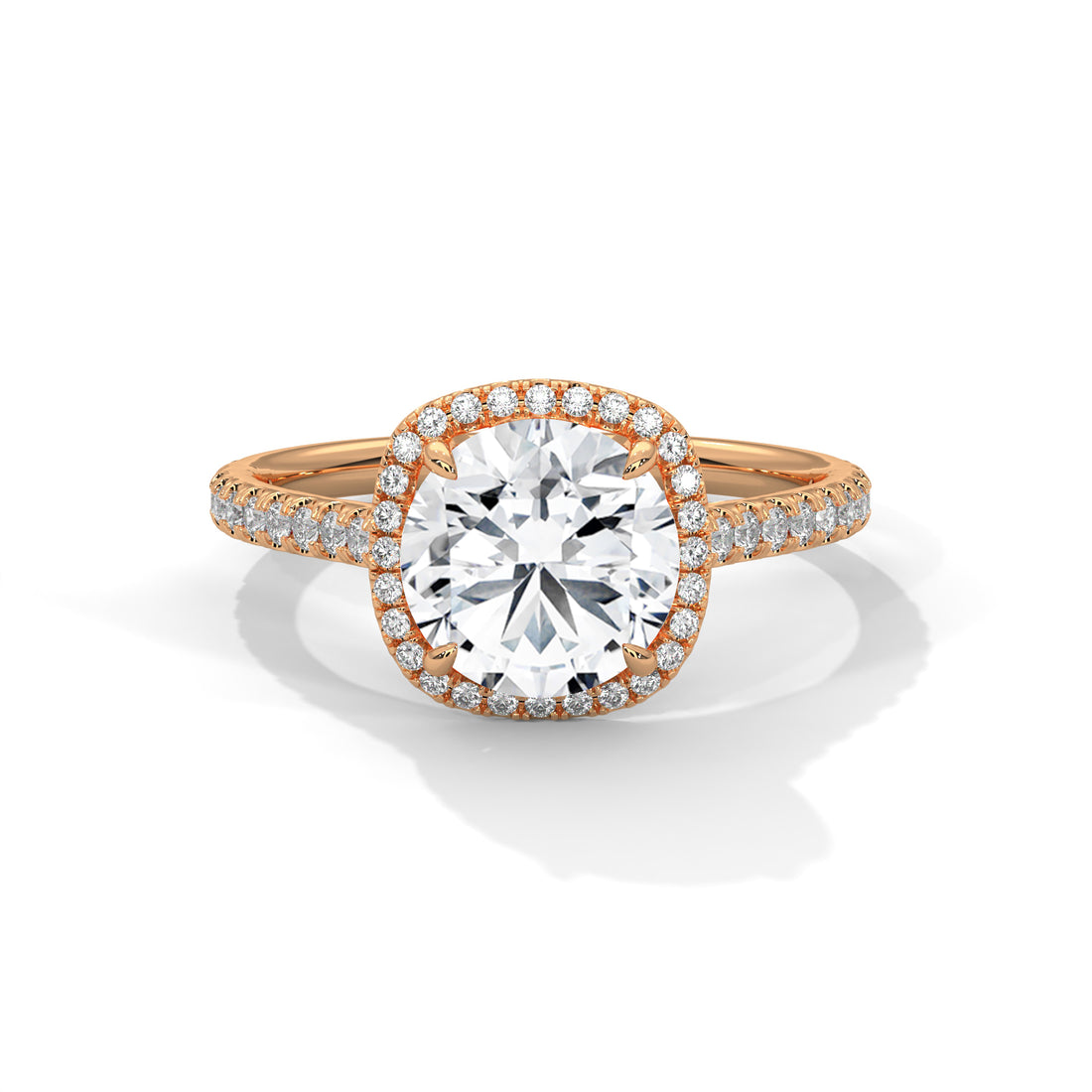 Rose Gold round Cut Halo Pavé Engagement Ring