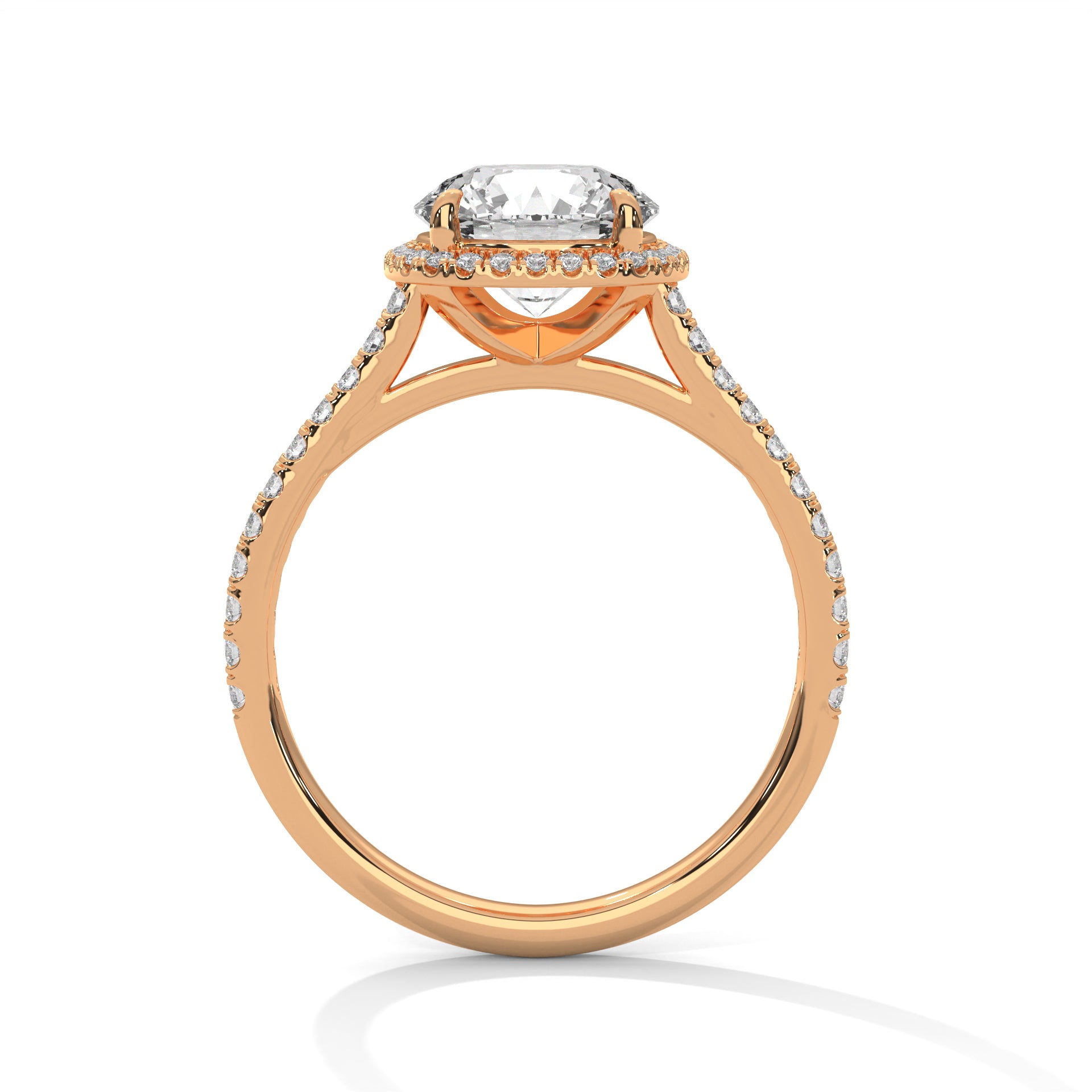 Rose Gold round Cut Halo Pavé Engagement Ring