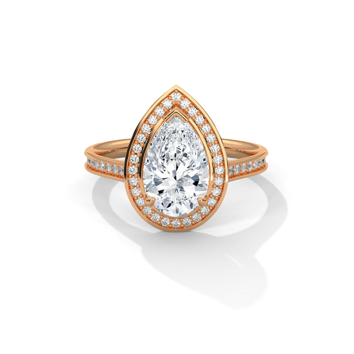 Rose Gold Pear Cut Halo Pavé Engagement & Anniversary Ring