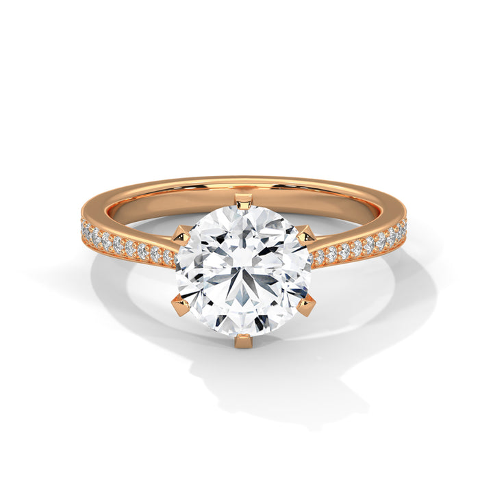Rose Gold Round Cut Solitaire Twist Pavé Engagement Ring