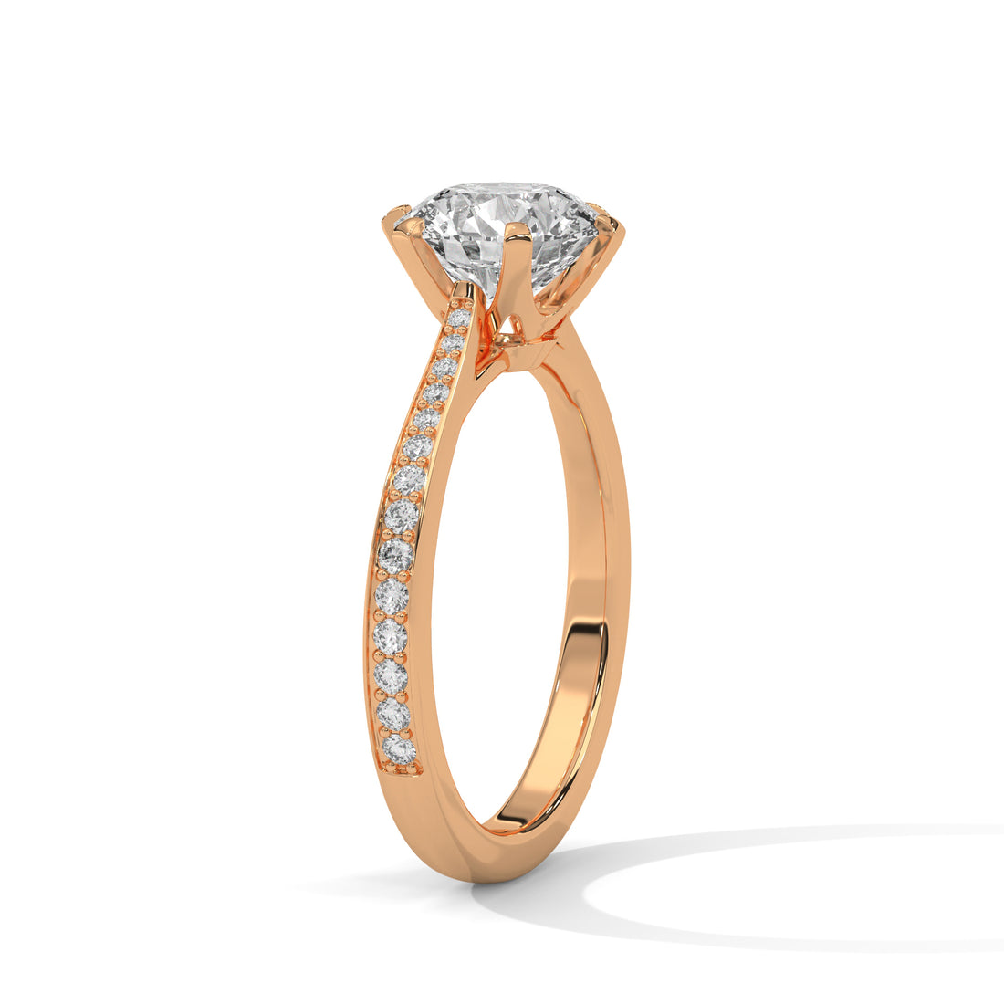 Rose Gold Round Cut Solitaire Twist Pavé Engagement Ring
