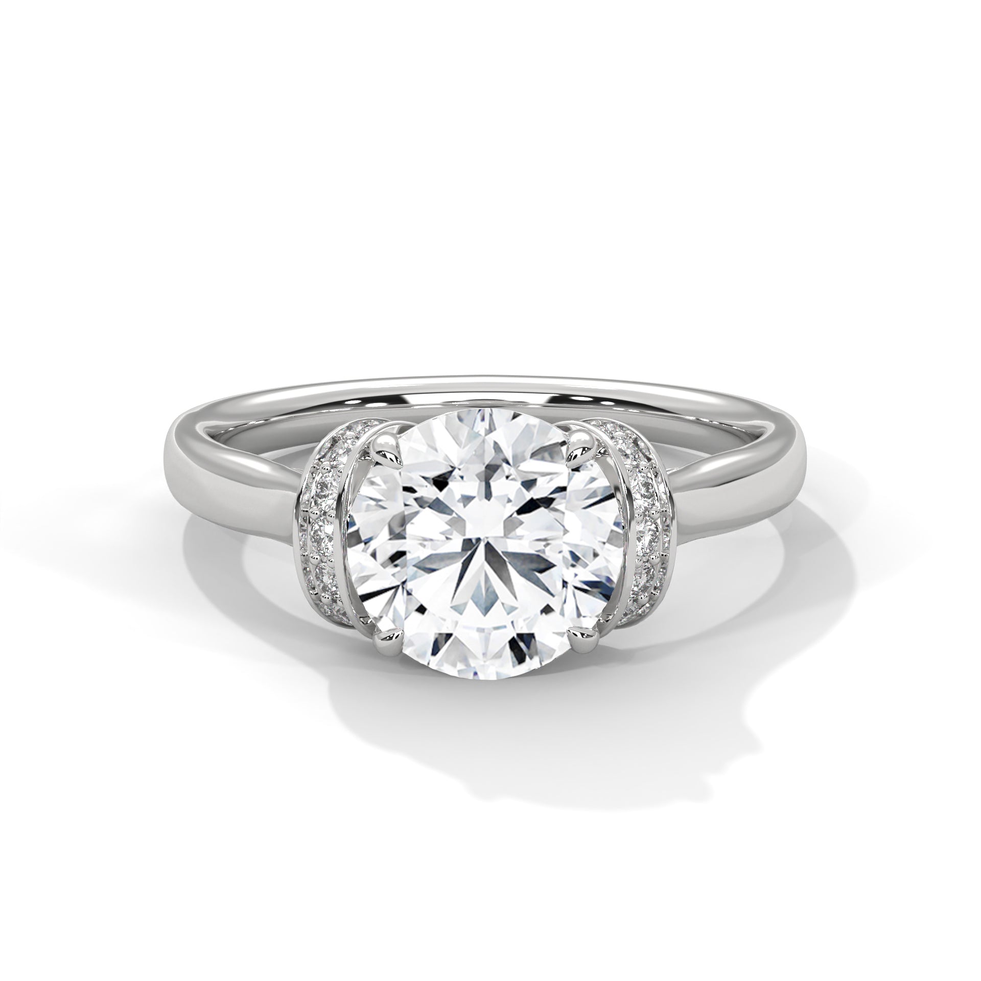 Rose Gold Round Cut Solitaire Double Curved Pavé Engagement & Anniversary Ring