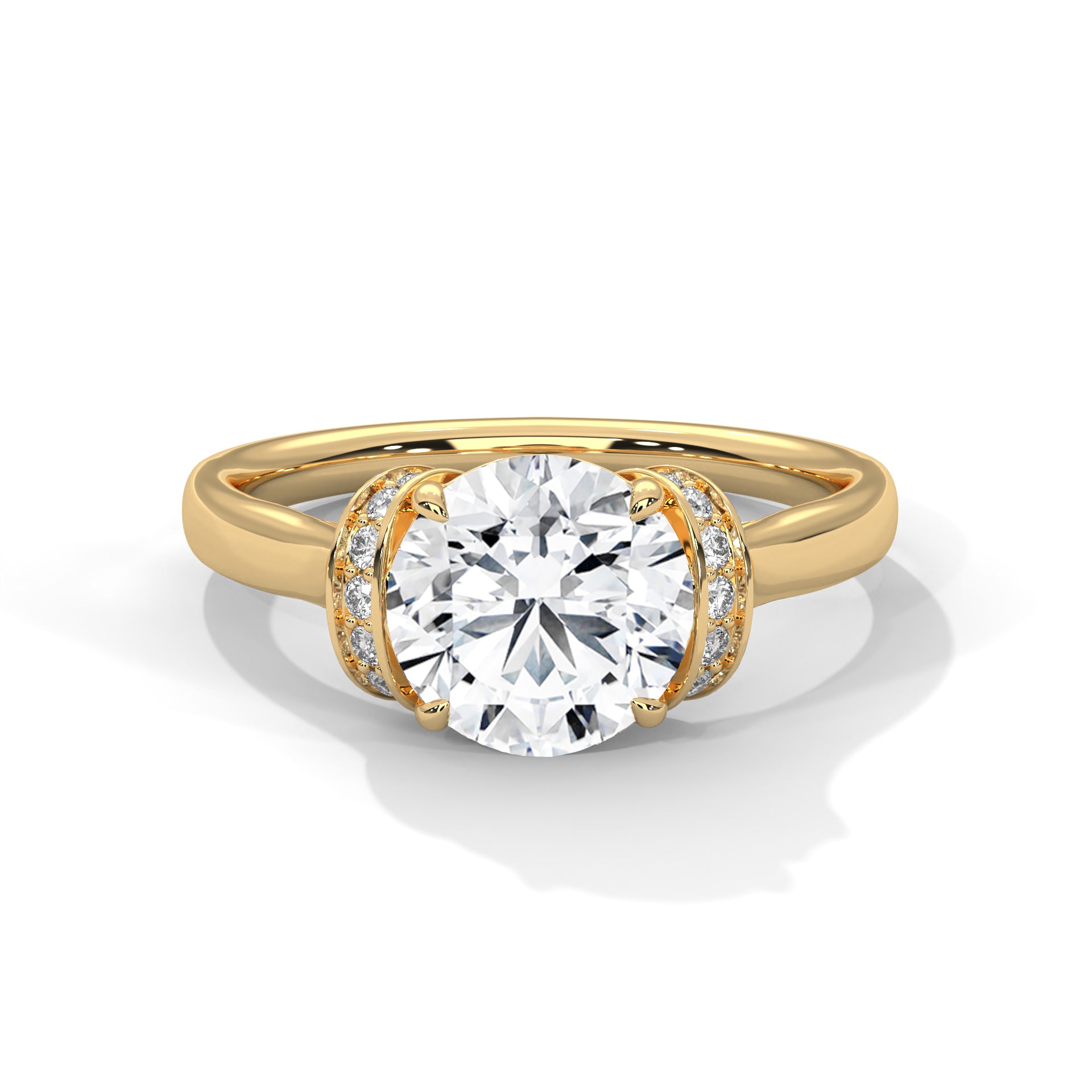 Rose Gold Round Cut Solitaire Double Curved Pavé Engagement & Anniversary Ring