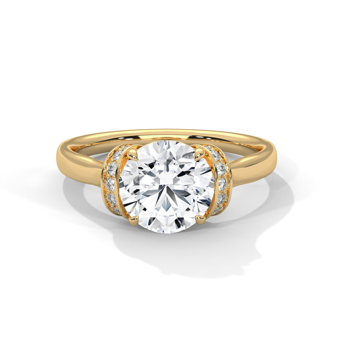 Rose Gold Round Cut Solitaire Double Curved Pavé Engagement & Anniversary Ring