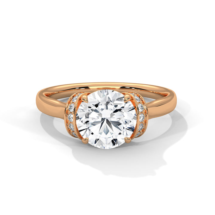 Rose Gold Round Cut Solitaire Double Curved Pavé Engagement & Anniversary Ring