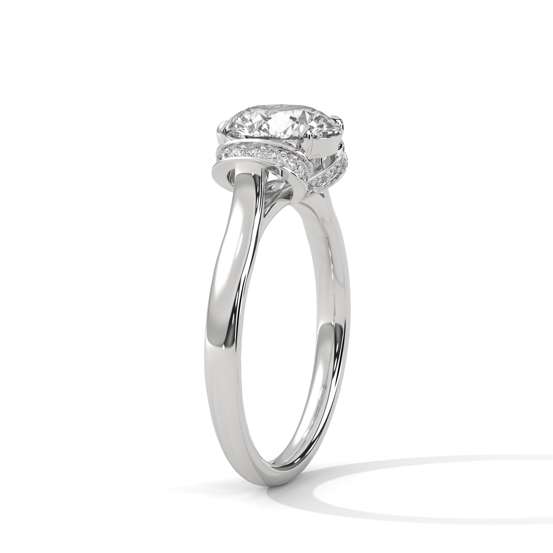 Rose Gold Round Cut Solitaire Double Curved Pavé Engagement & Anniversary Ring