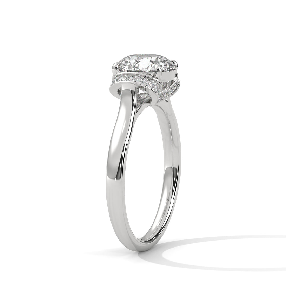 Rose Gold Round Cut Solitaire Double Curved Pavé Engagement & Anniversary Ring