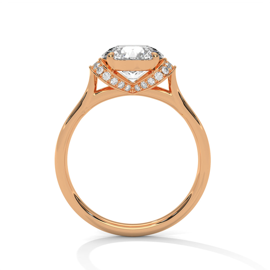 Rose Gold Round Cut Solitaire Double Curved Pavé Engagement & Anniversary Ring