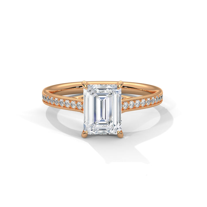 Rose Gold Emerald Cut Solitaire Pavé Cathedral Engagement & Anniversary Ring
