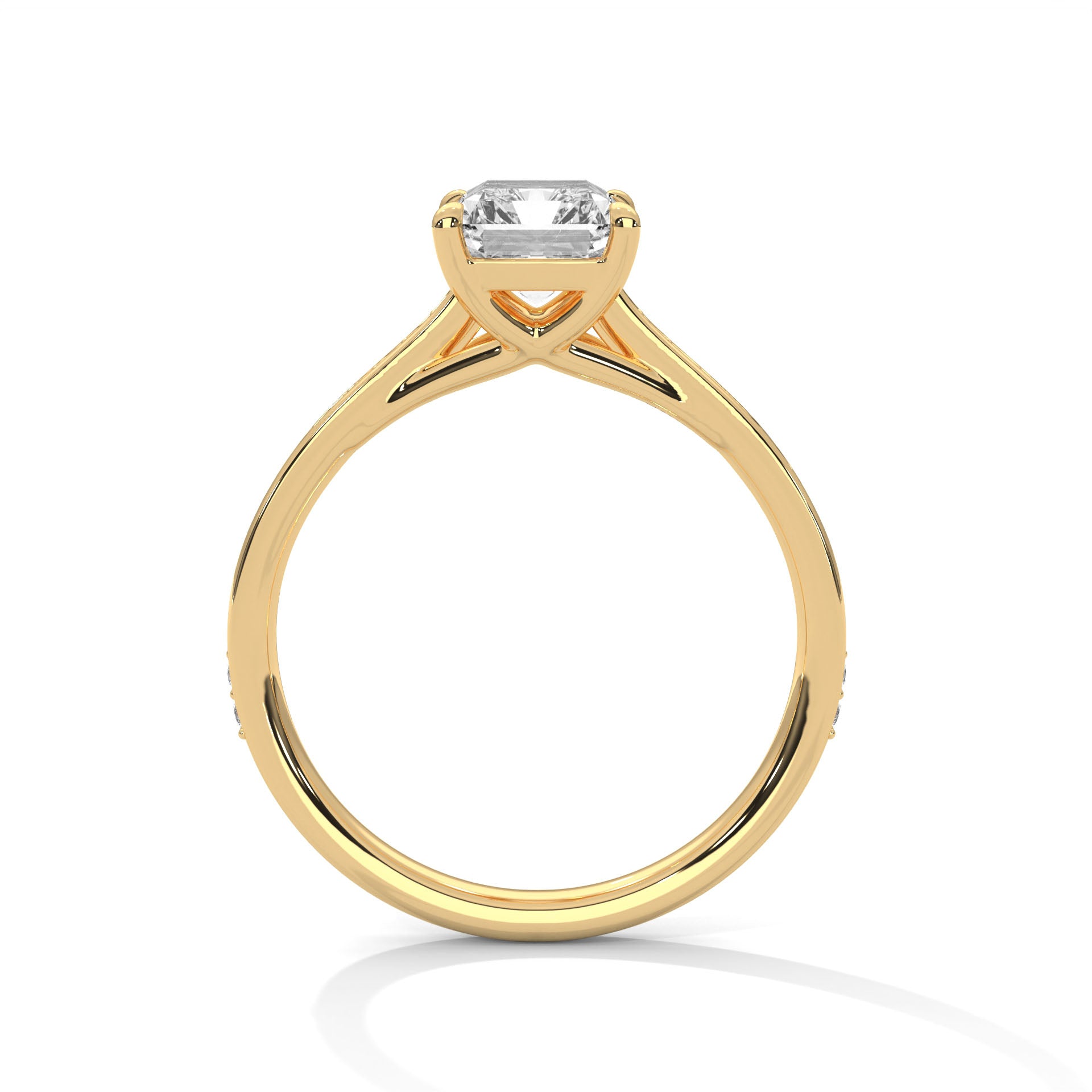 Rose Gold Emerald Cut Solitaire Pavé Cathedral Engagement & Anniversary Ring