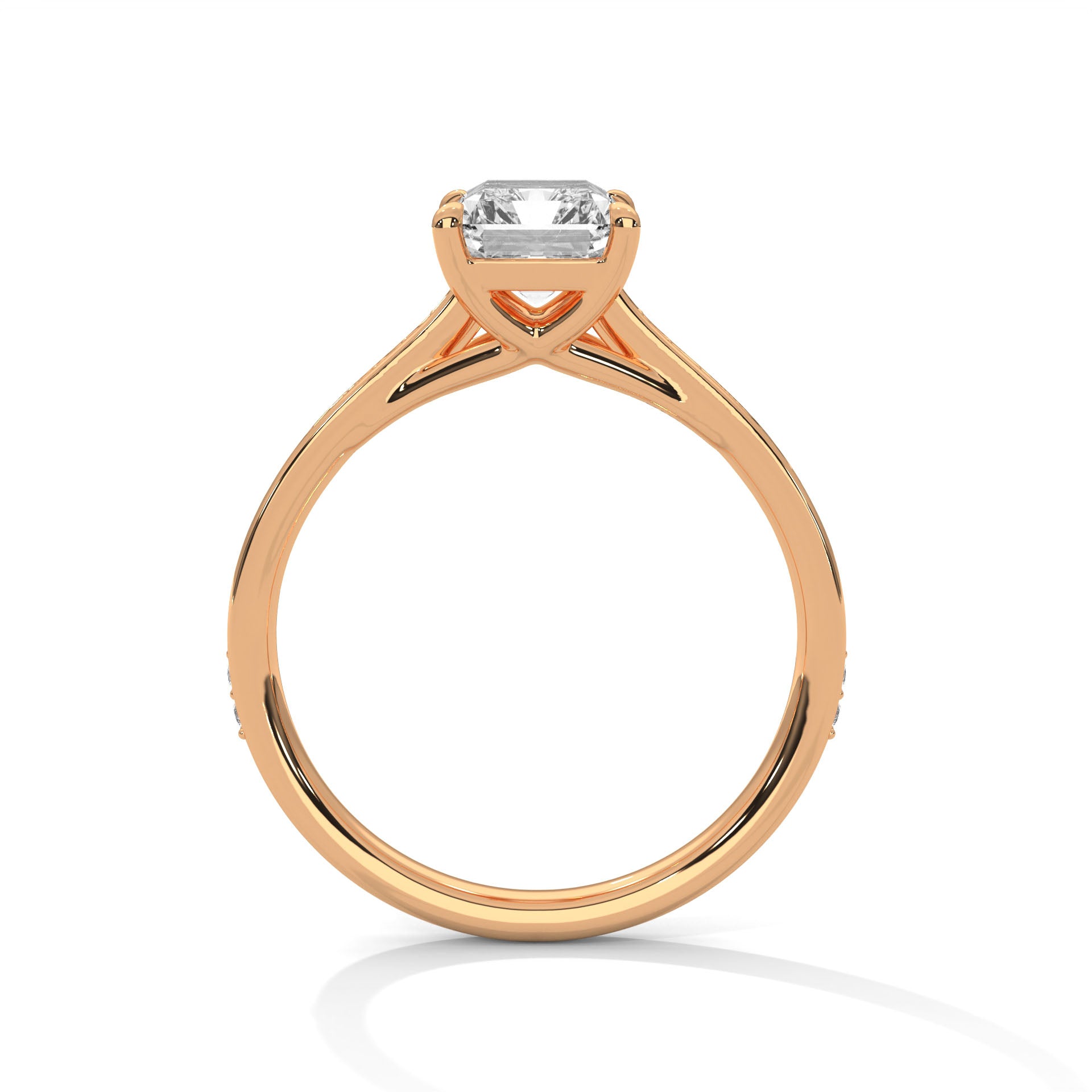 Rose Gold Emerald Cut Solitaire Pavé Cathedral Engagement & Anniversary Ring