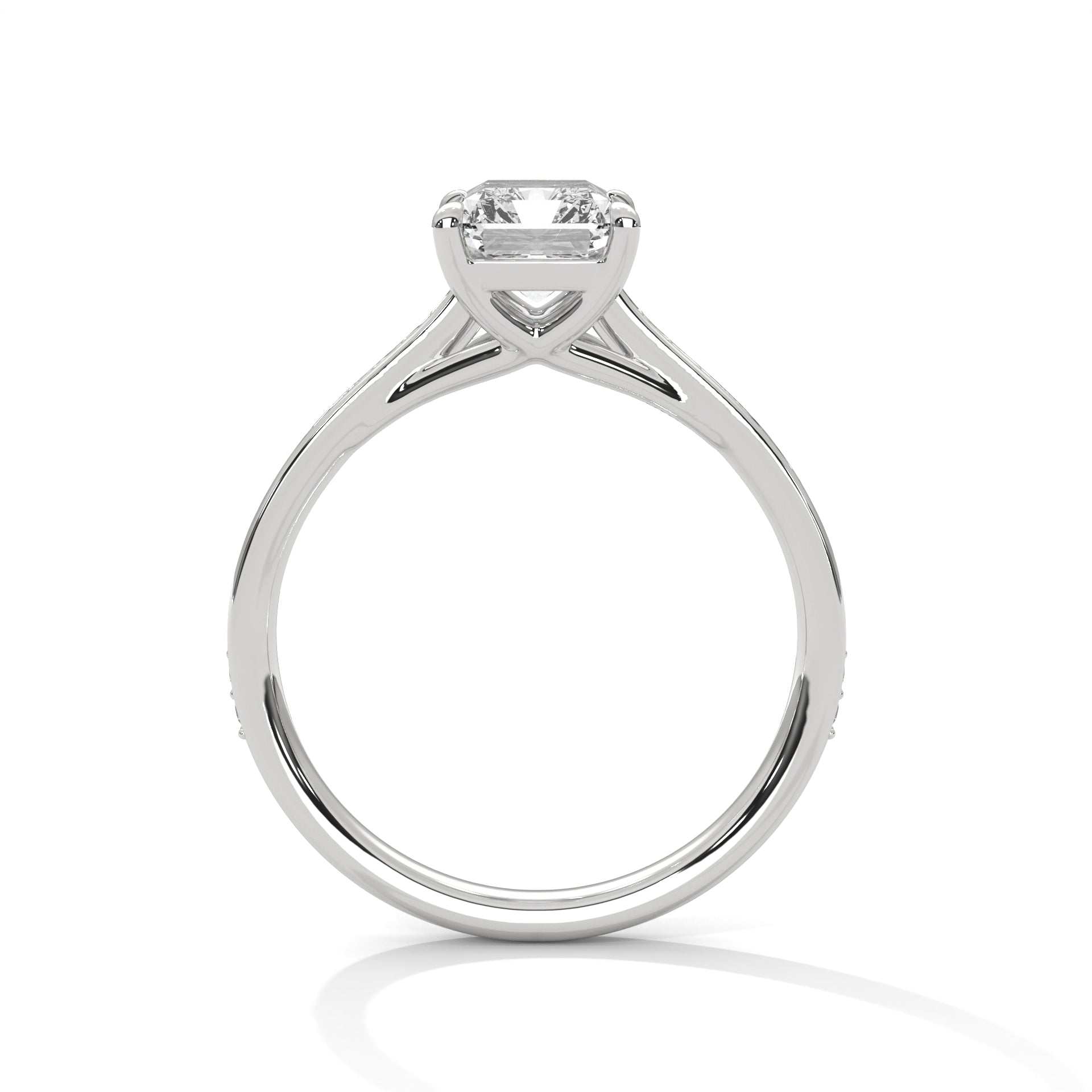 Rose Gold Emerald Cut Solitaire Pavé Cathedral Engagement & Anniversary Ring