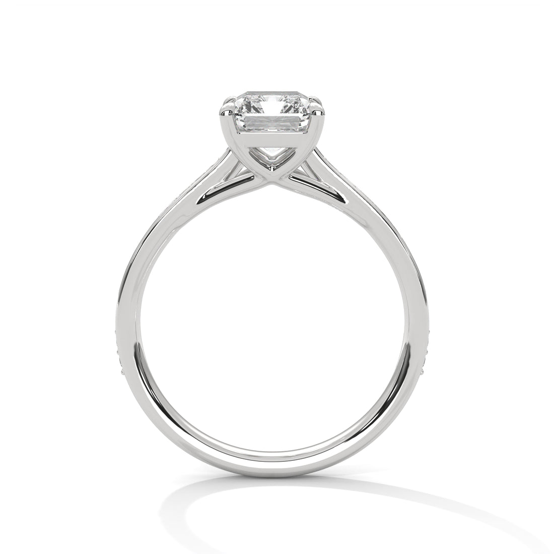 Rose Gold Emerald Cut Solitaire Pavé Cathedral Engagement & Anniversary Ring