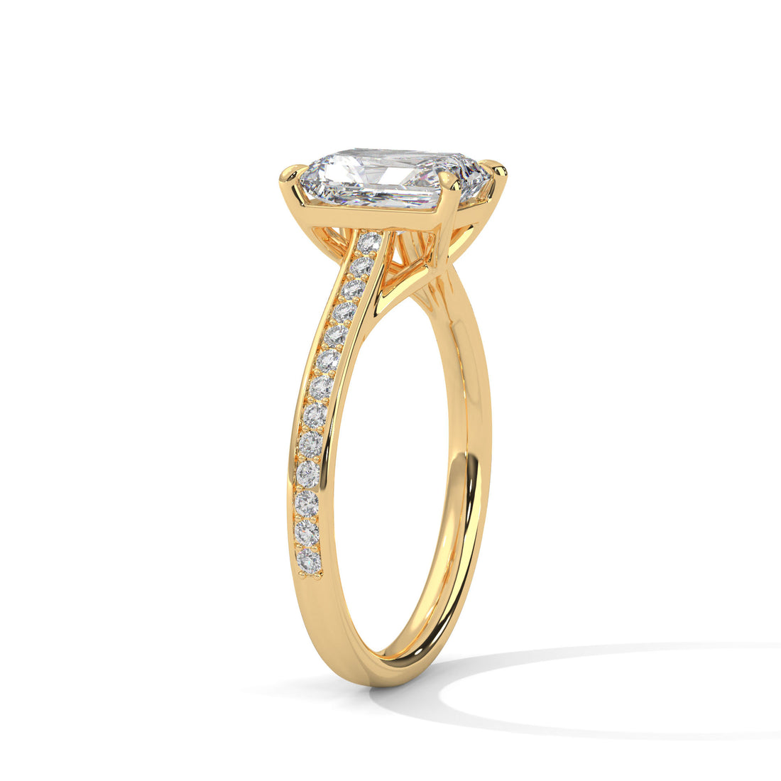 Rose Gold Emerald Cut Solitaire Pavé Cathedral Engagement & Anniversary Ring