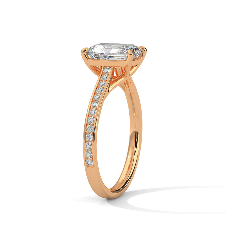 Rose Gold Emerald Cut Solitaire Pavé Cathedral Engagement & Anniversary Ring