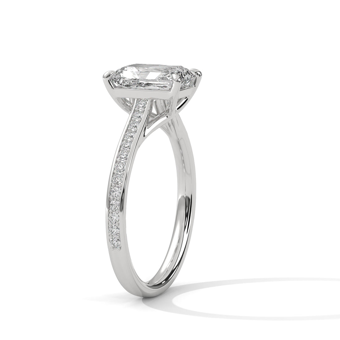 Rose Gold Emerald Cut Solitaire Pavé Cathedral Engagement & Anniversary Ring