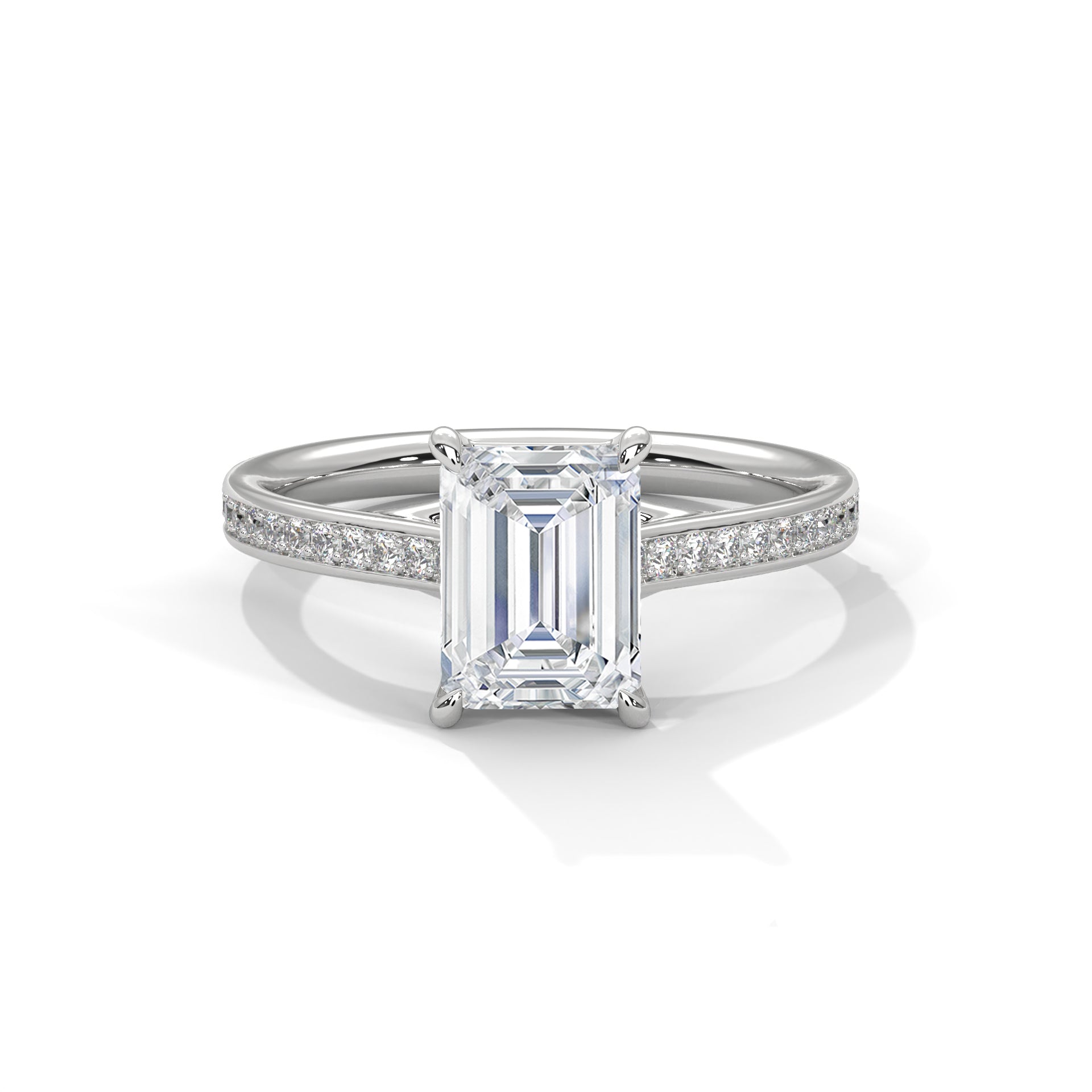 Rose Gold Emerald Cut Solitaire Pavé Cathedral Engagement & Anniversary Ring
