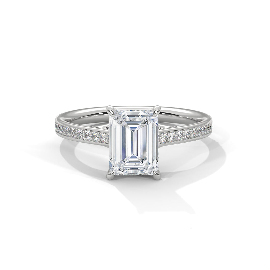 Rose Gold Emerald Cut Solitaire Pavé Cathedral Engagement & Anniversary Ring