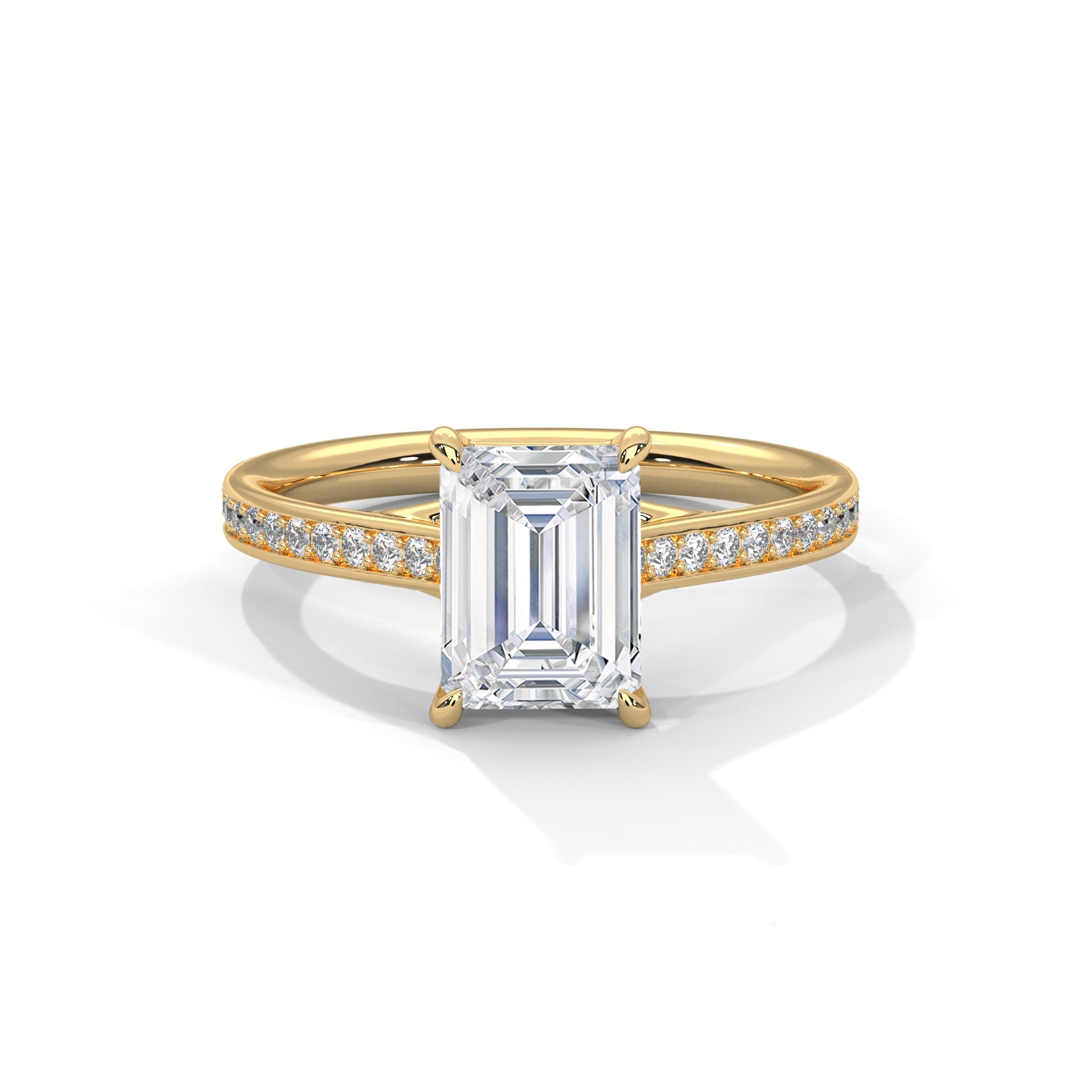 Rose Gold Emerald Cut Solitaire Pavé Cathedral Engagement & Anniversary Ring