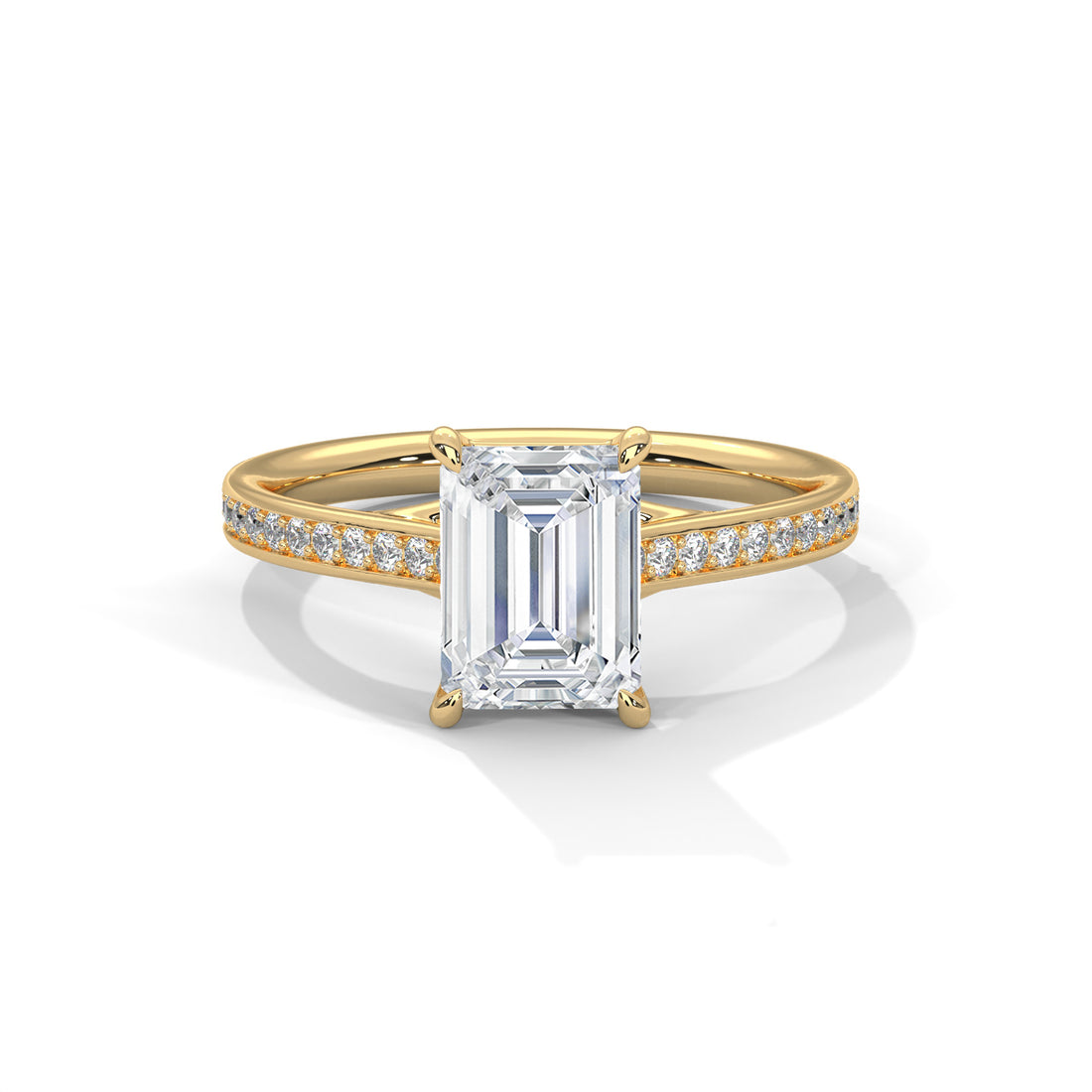 Rose Gold Emerald Cut Solitaire Pavé Cathedral Engagement & Anniversary Ring