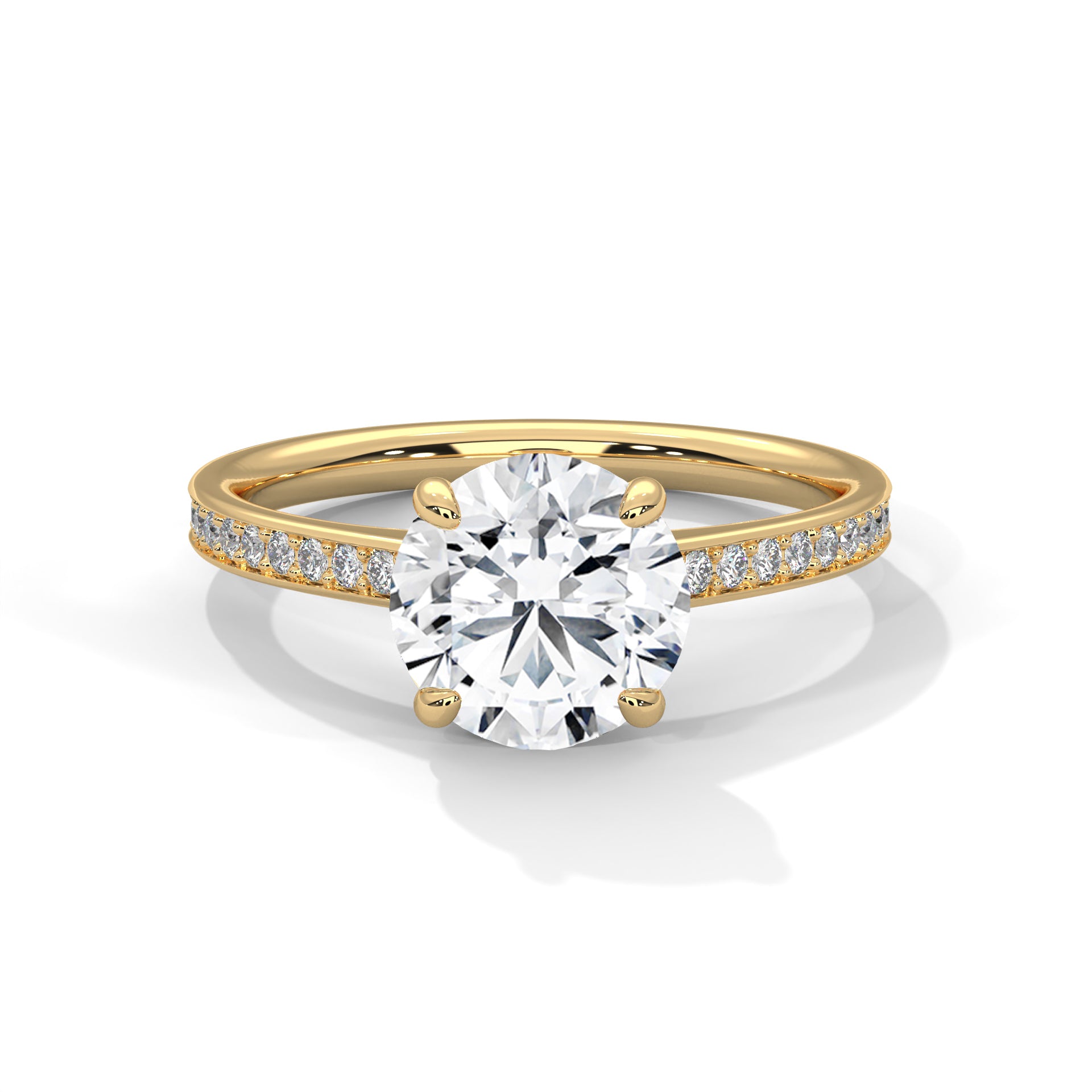 Rose Gold Round Cut Solitaire Four-Prong Pavé Engagement & Anniversary Ring