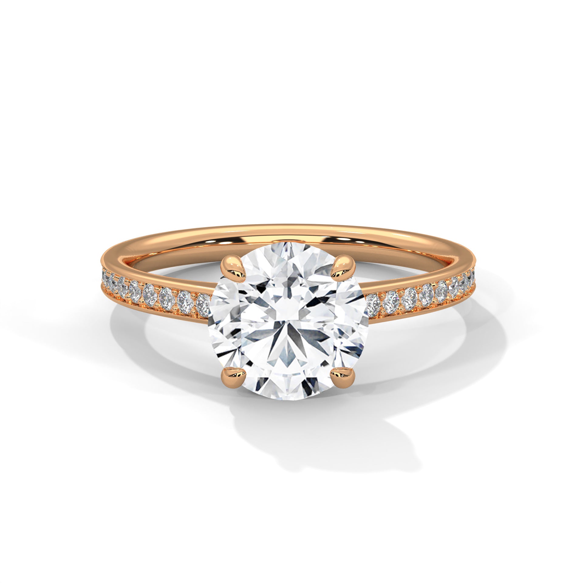 Rose Gold Round Cut Solitaire Four-Prong Pavé Engagement & Anniversary Ring